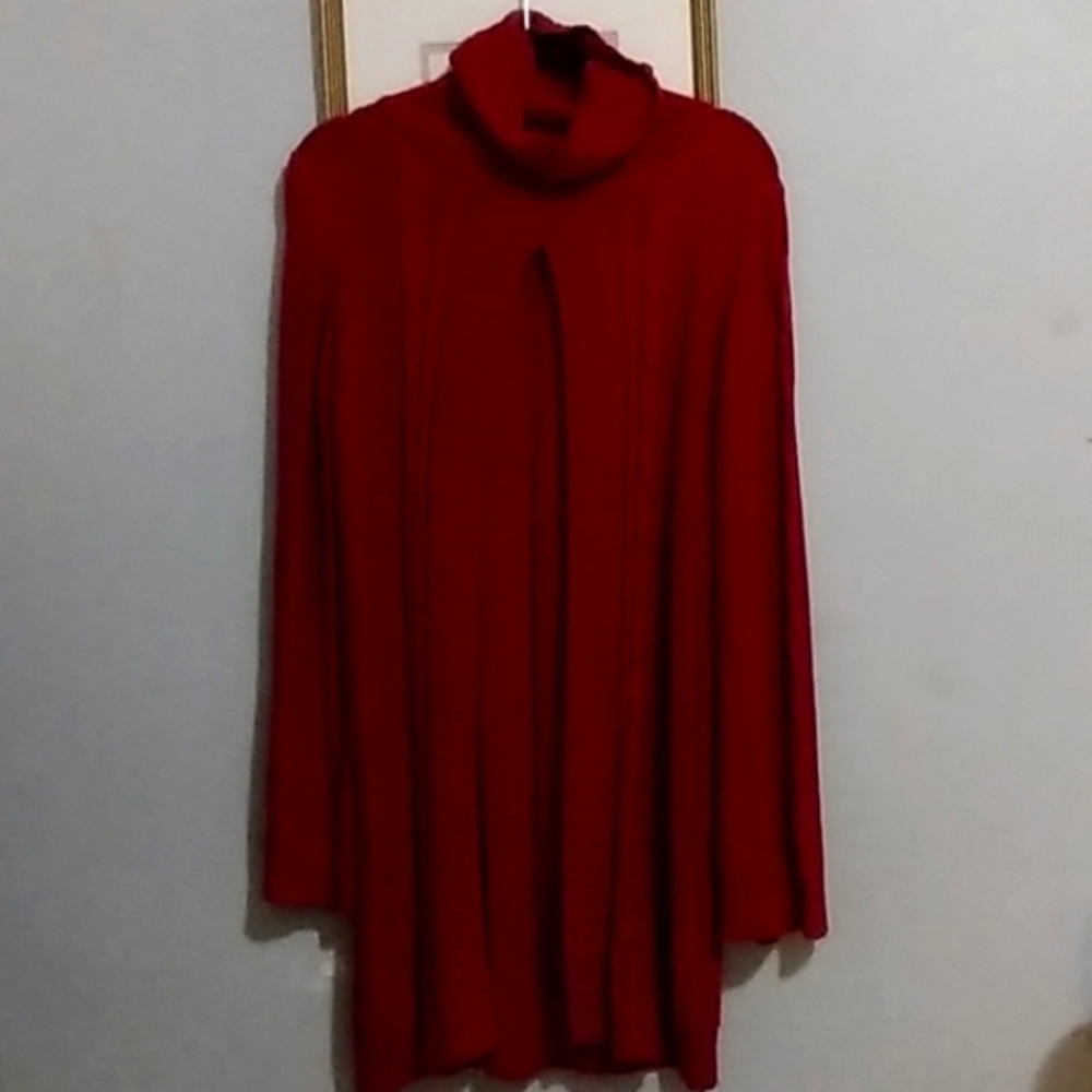 Long red turtleneck sweater